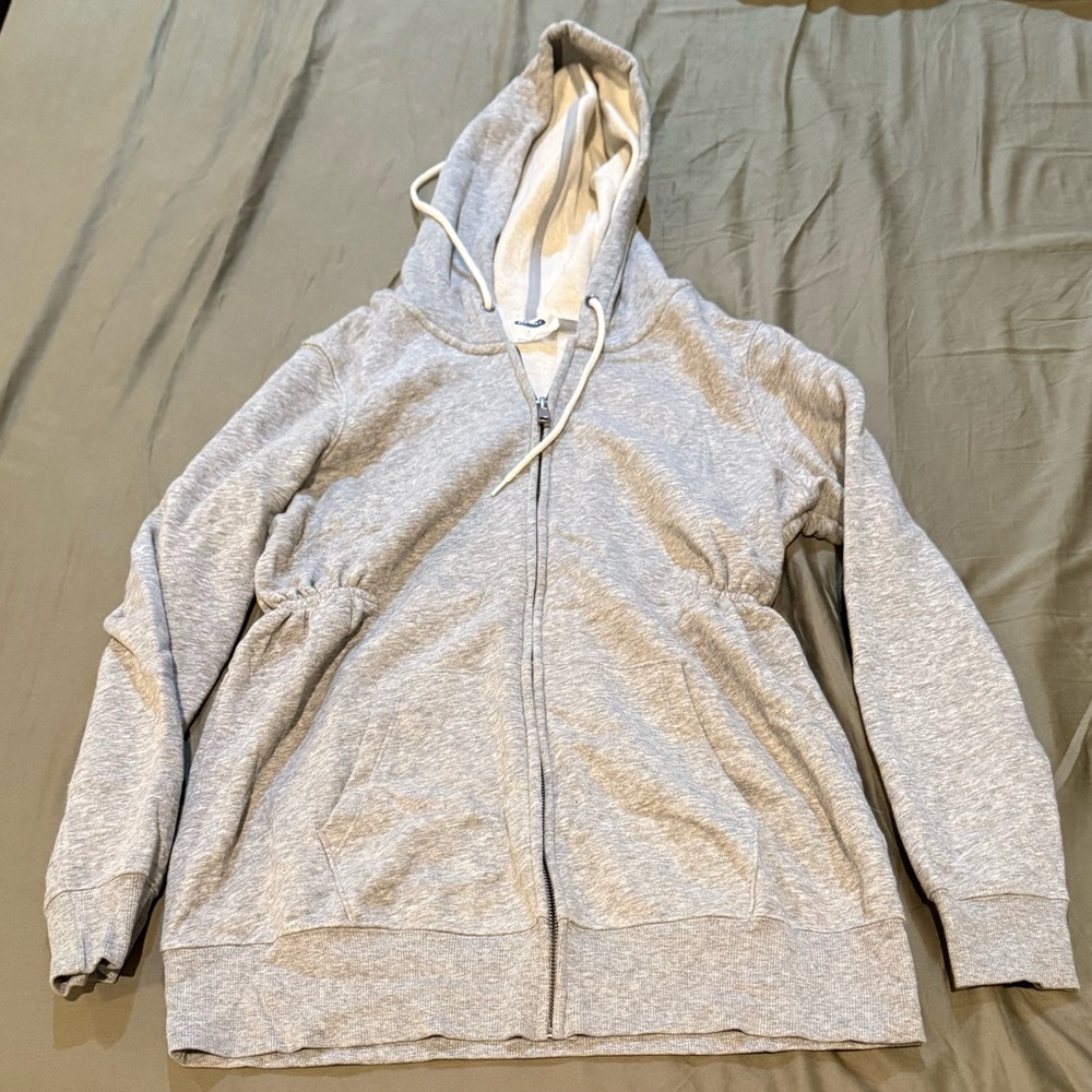 Maternity Cinch Waist Gray Zip-Up Hoodie